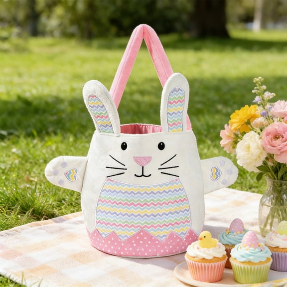 Easter Bunny Basket, Cute Bunny Egg Storage Bag, Cloth Tote, Flexible Durable Fabric, Foldable, Reusable, 10x8.6in, Pink Or Blue, Multiple Uses, Ideal Gift