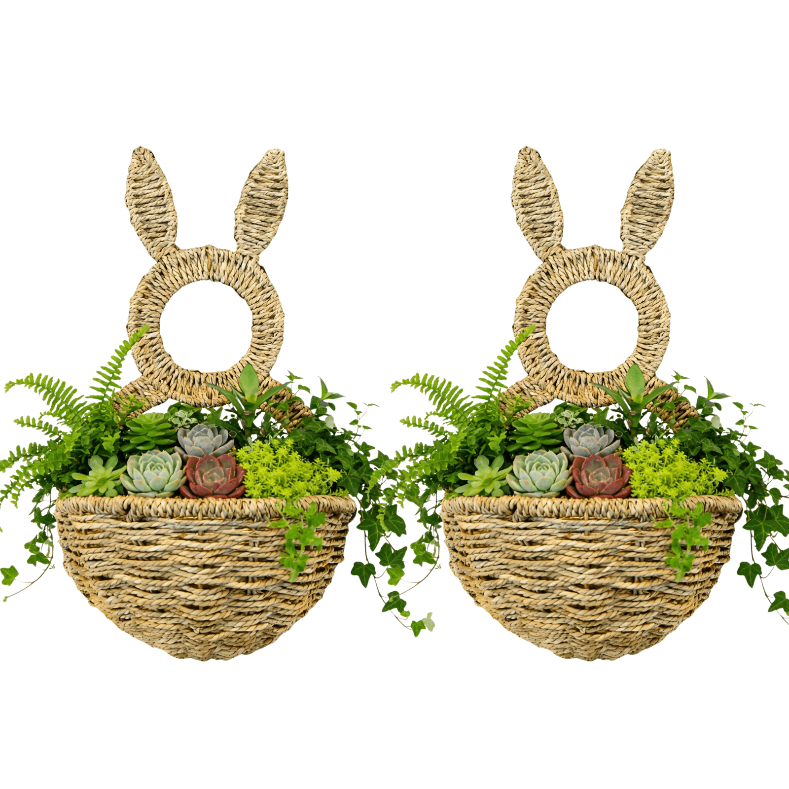 Easter Bunny Basket Door Wreath - Hand Woven Wicker Basket Rabbit Decor for Front Door, Spring Wall Hanging Home Decor, Indoor Outdoor Easter Decoration, Gifts (2 Pack)