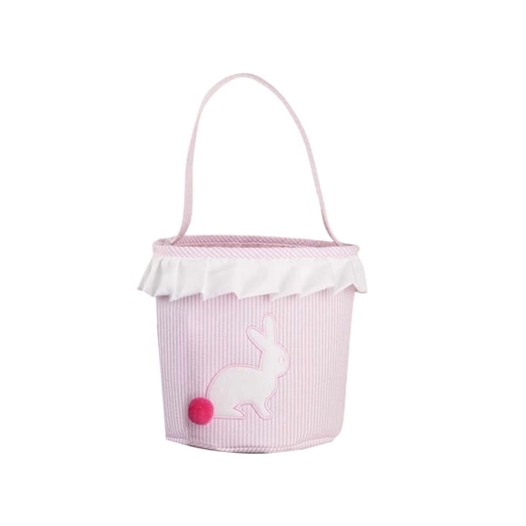 Easter Bunny Basket Egg Bags for Kids,Canvas Cotton Personalized Candy Egg Basket Rabbit Print Buckets with Fluffy Tail Gifts Bags for Easter……