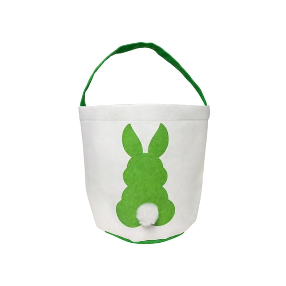 Easter Bunny Basket Egg Bags for Kids,Canvas Cotton Personalized Candy Egg Basket Rabbit Print Buckets with Fluffy Tail Gifts Bags for Easter