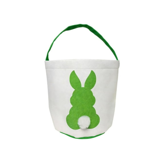 Easter Bunny Basket Egg Bags for Kids,Canvas Cotton Personalized Candy Egg Basket Rabbit Print Buckets with Fluffy Tail Gifts Bags for Easter