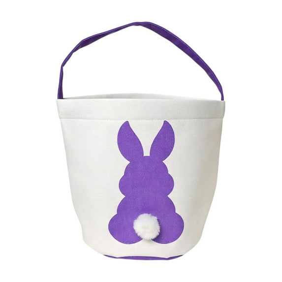 Easter Bunny Basket Egg Bags for Kids,Canvas Cotton Personalized Candy Egg Basket Rabbit Print Buckets with Fluffy Tail Gifts Bags for Easter