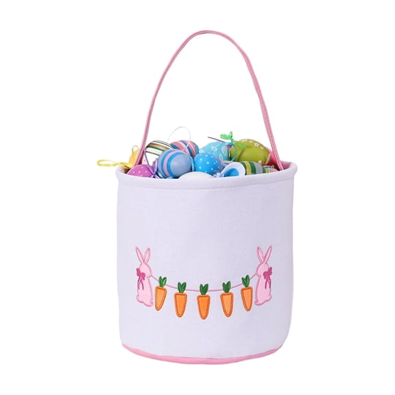 Easter Bunny Basket Egg Bags for Kids Canvas Personalized Candy Egg Basket Rabbit Print Buckets Gifts Bags for Easter