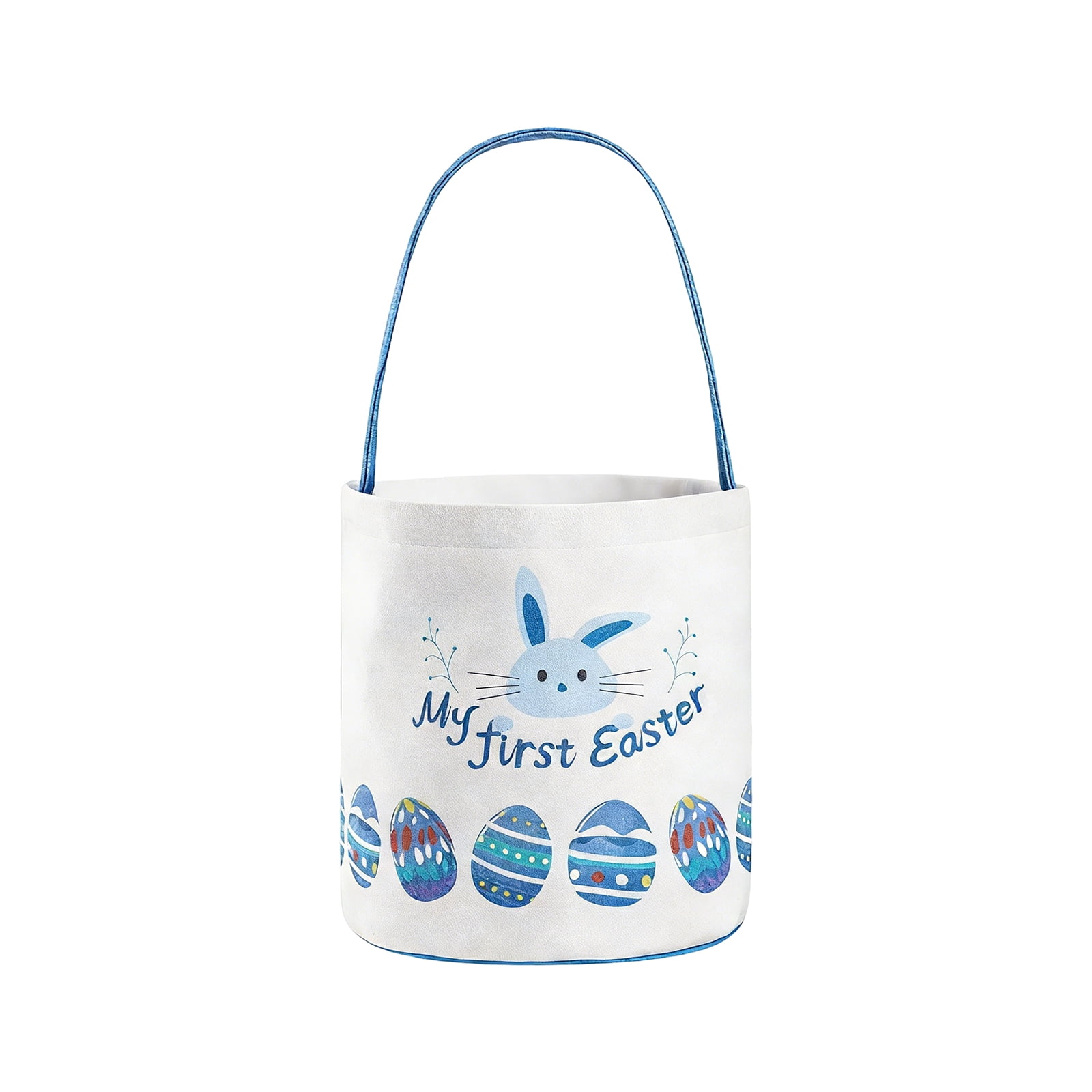 Easter Bunny Basket Egg Buckets, Cute Canvas Cotton Tote Bags Egg Hunt Basket for Easter Party Gifts, 9.45x9.66Inch