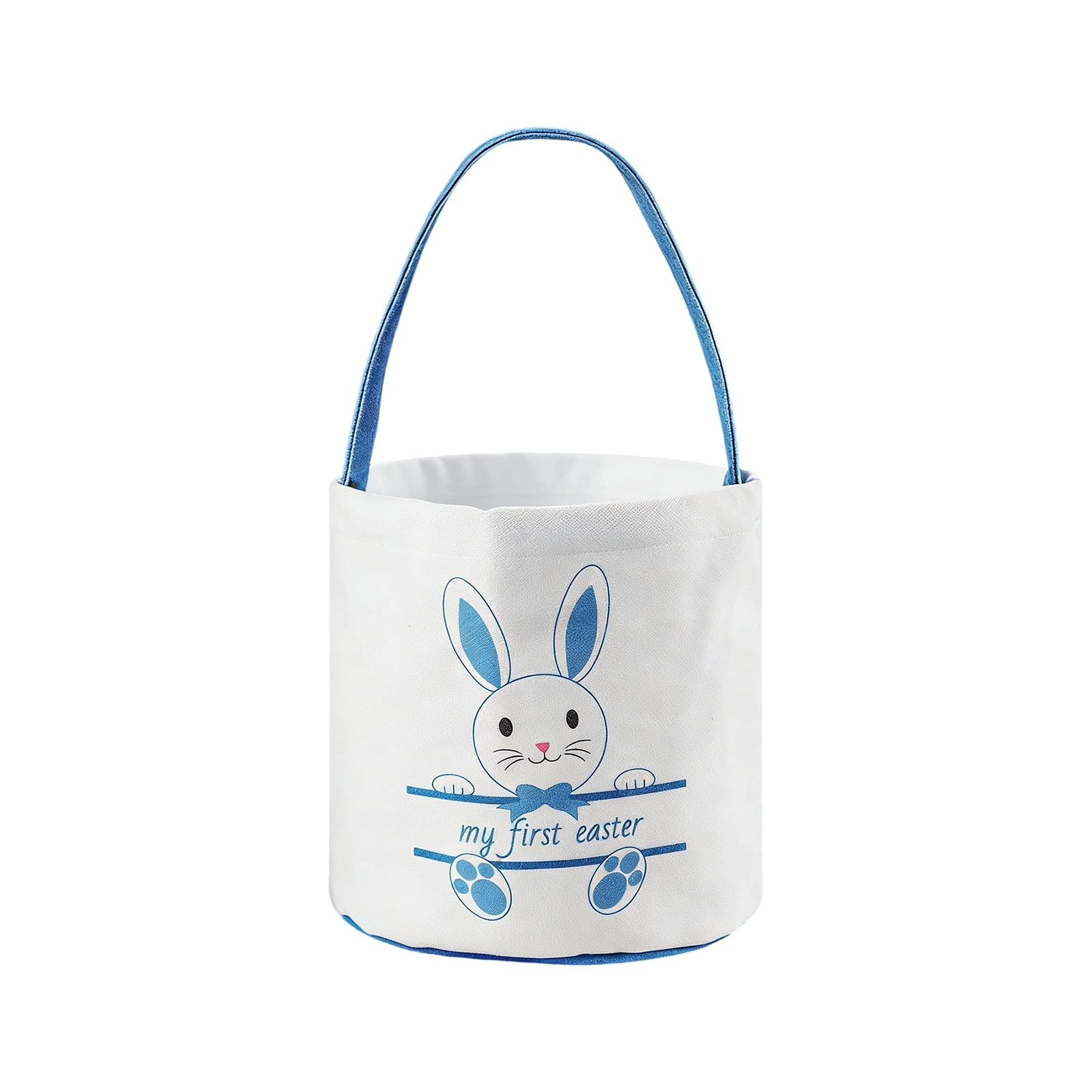 Easter Bunny Basket Egg Buckets, Cute Canvas Cotton Tote Bags Egg Hunt Basket for Easter Party Gifts, 9.45x9.66Inch