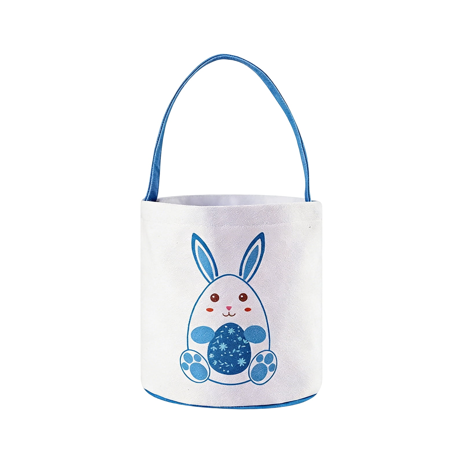 Easter Bunny Basket Egg Buckets, Cute Canvas Cotton Tote Bags Egg Hunt Basket for Easter Party Gifts, 9.45x9.66Inch