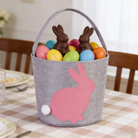 Easter Bunny Basket Egg Buckets Tote Bags,Easter Tote Bag for Women Easter Bunny Gift Bags with Handle,Easter Bunny Basket Bags Carrying Gift and Eggs Hunt Bag,Rabbit Canvas Toys Bucket Tote