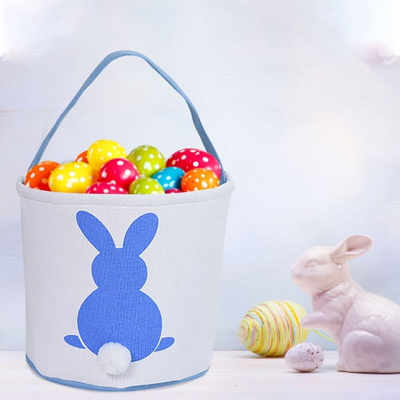 Easter Bunny Basket – Fabric Storage Bin & Gift Bag: Cute Pompom Bunny Design, Collapsible Easter Egg Hunt Basket for Kids, Party Favors & Organizing (4 Colors: Pink/Purple/Blue/Green)