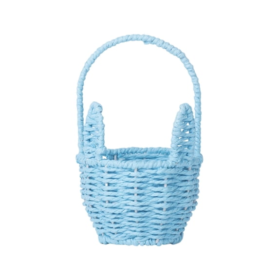 Easter Bunny Basket Flower Basket with Handle Empty Easter Decor Easter Egg Basket Fruit Basket for Camping, Holiday, Home, Blue