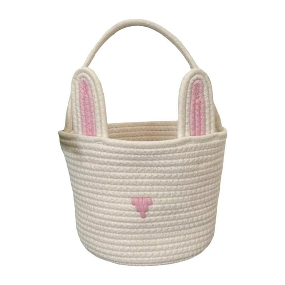 Easter Bunny Basket for Kids, Rabbit Ear Egg Bucket, 9.5" x 6.3" x 6.3" Portable Tote for Candy Storage, Easter Party Decor, and First Easter Gifts for Boys & Girls