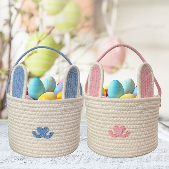 Easter Bunny Basket Long Ears Bunny Storage Basket Tote Bag Easter Eggs Storage Basket Kids Gift Storage Tote Bag