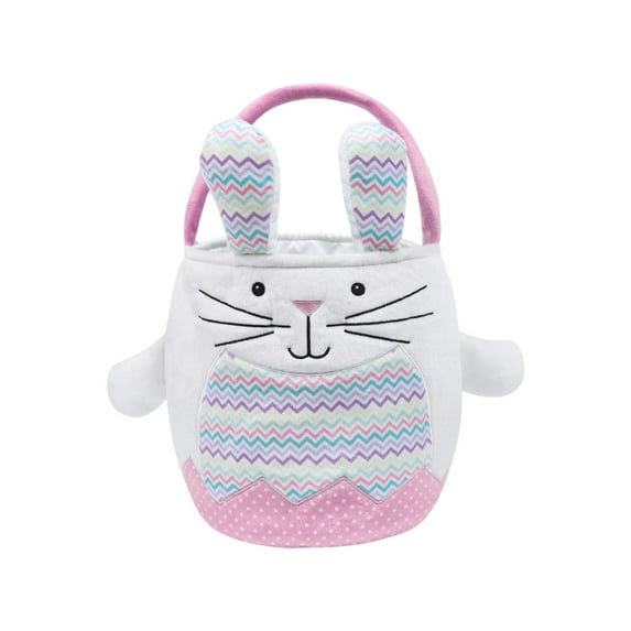 Easter Bunny Basket - Plush Bunny Tote with Long Ears, Colorful Gift Basket for Easter Egg Hunts, Ideal for Kids, Holding Eggs, Candies, Gifts, and Spring Party Decorations, 13in