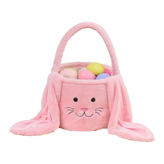Easter Bunny Basket,Plush Easter Bunny Basket Easter Buckets with Long Plush Ear,Easter Bucket Bags with Rabbit Ears for Easter Eggs Hunting,Easter Decorations,Personalized Egg Hunting Easter Bags
