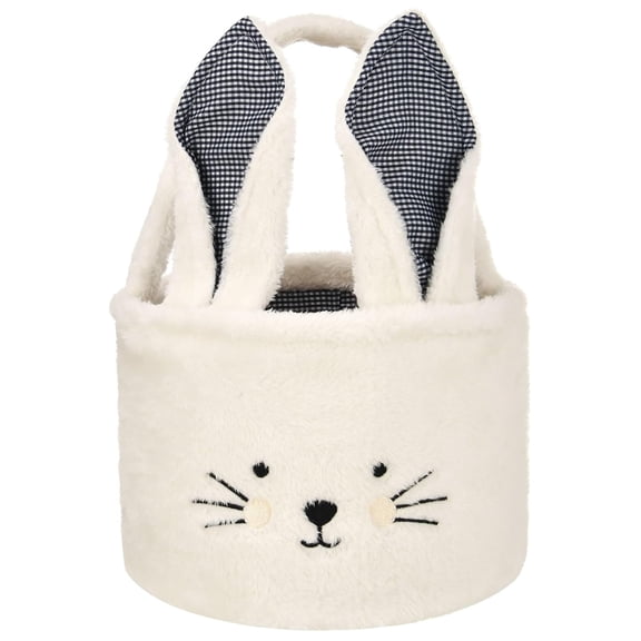 Easter Bunny Basket Plush Easter Bunny Tote Bags Cute Rabbit Design Personalized Easter Bucket for Kids Carrying Gift and Eggs (Plush-White)