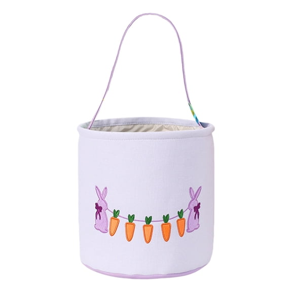 Easter Bunny Basket Purple, Easter Bunny Canvas Baskets with Cute & Carrot Prints, Perfect for Egg Hunts and Home Decor, By Kingtowag