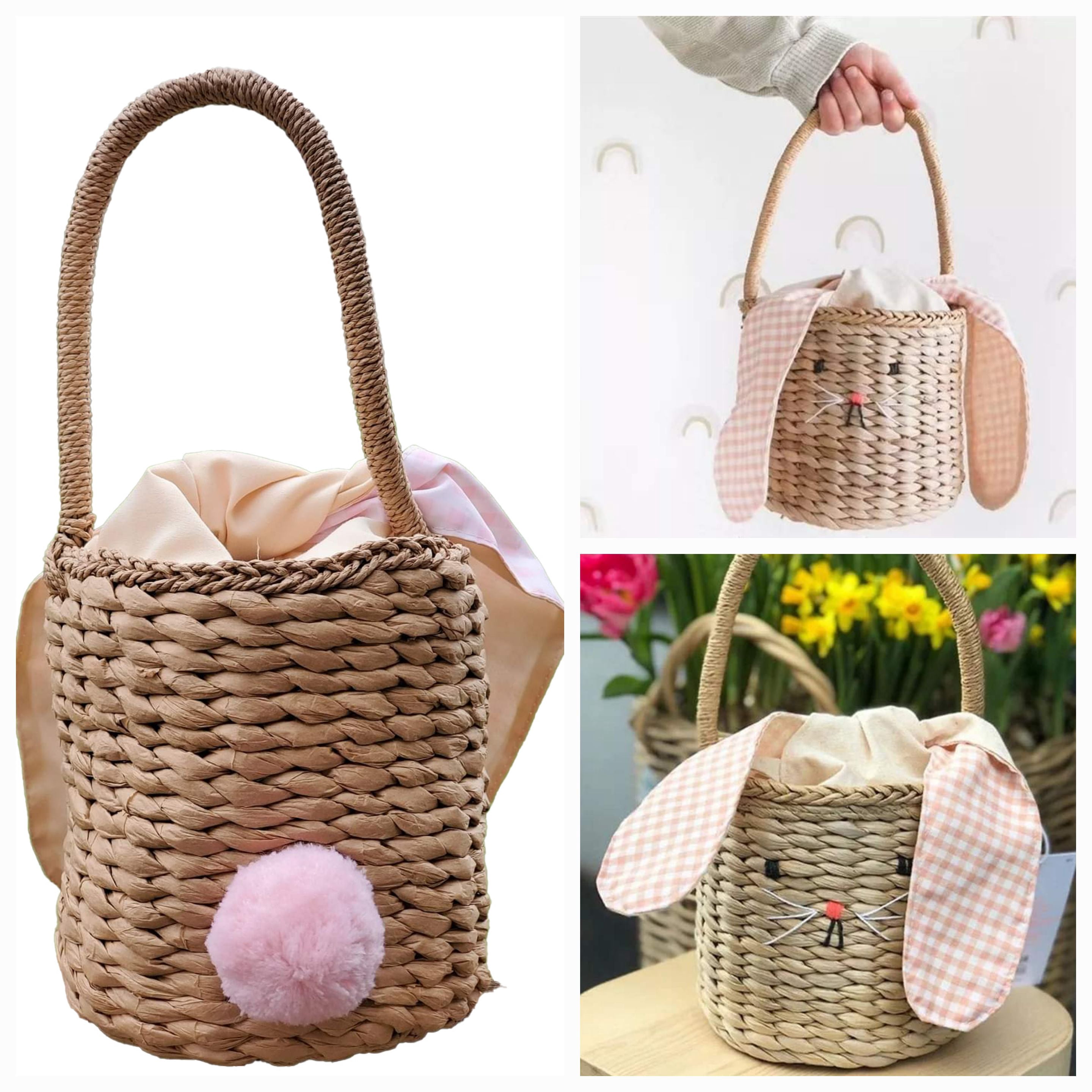 Easter Bunny Basket Rattan With Ears and Tail