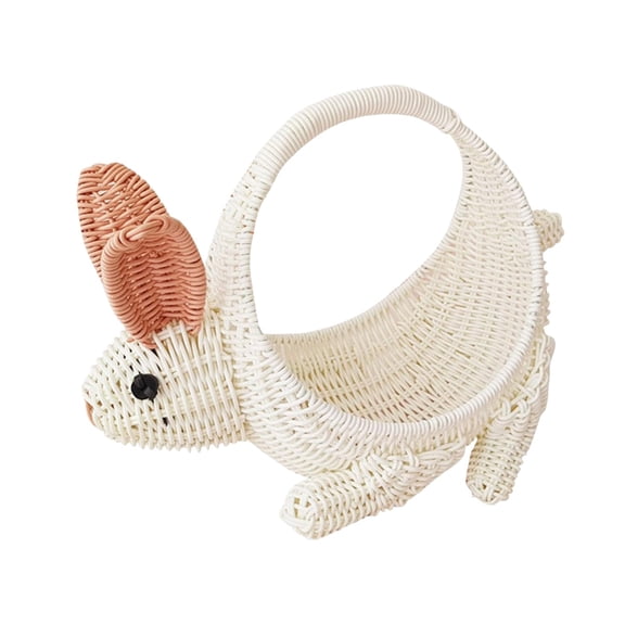 Easter Bunny Basket Shaped Woven Storage Basket With Handle Plastic Rattan Look Wicker Style Decorative Basket for Easter Decor Picnic Kitchen (13 inch, White)
