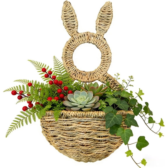 Easter Bunny Basket Wall Bag – Festive Hanging Decoration for Home, Nursery or Classroom, Cute Rabbit-Shaped Wall Pocket for Eggs, Treats or Small Gifts, Reusable Spring Holiday Decor (yellow)