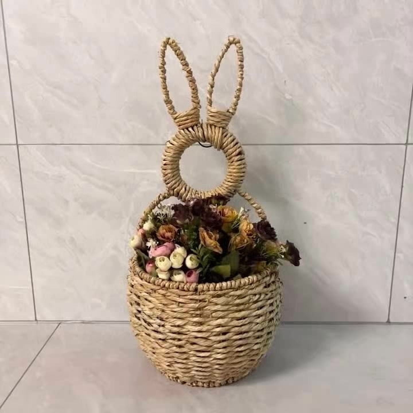 Easter Bunny Basket Wall Hanging Bag Front Door Porch Fireplace Mantel Easter Decorations Home Decor Basket Holder Treats Flowers Spring Party Seasonal Decor For Holiday Celebration Wall Piece