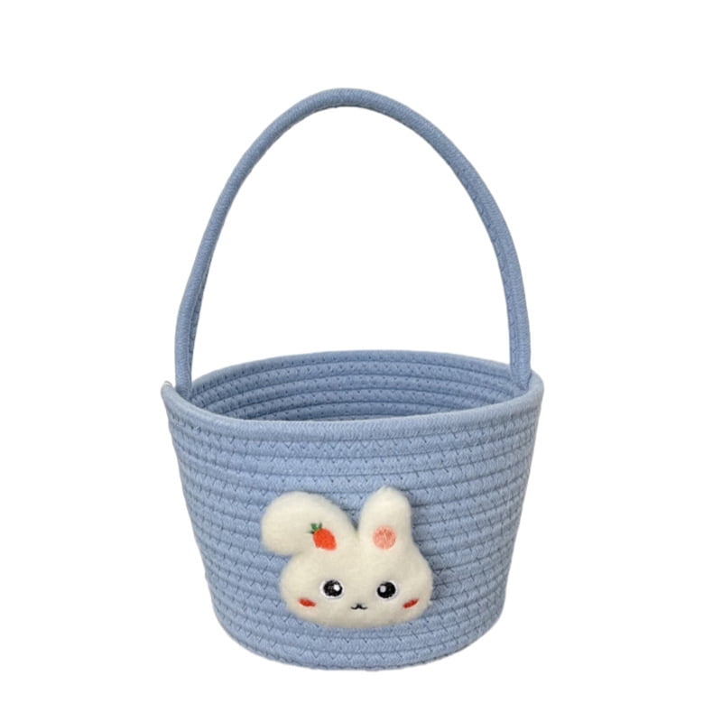 Easter Bunny Basket for Kids, Pink Easter Egg Hunt Basket with Handle, Cute Easter Candy Basket for Easter Gifts and Holiday Decorations