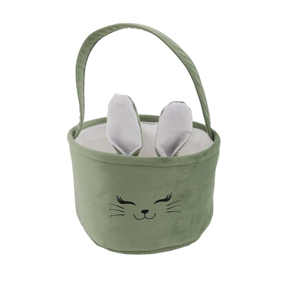 Easter Bunny Basket with Ears – Canvas Cloth Tote Bag for Kids, Easter Egg Hunt, Candy & Gift Storage – Reusable Foldable Holiday Basket