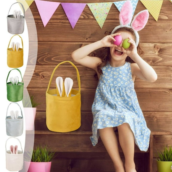 Easter Bunny Basket with Ears & Handle, Luminous Easter Egg Carrying Basket - Light-Up Candy Gift Bag and Decorative Party Accessory