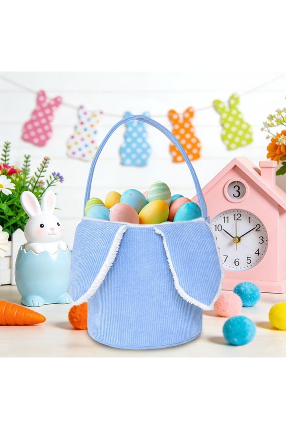 Easter Bunny Baskets,Easter Basket Bags with Handles, Canvas Rabbit Tote Bags for Easter Egg Hunts, Party Gifts, and Storage