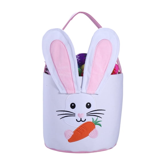 Easter Bunny Baskets for Kids, Soft Plush Egg Hunt Bucket with Rabbit Ears & Carrot, Firm Handle for Carrying Toys, Empty Kids Tote for Easter Festival Gifts, Party Supplies, Holiday Celebrations