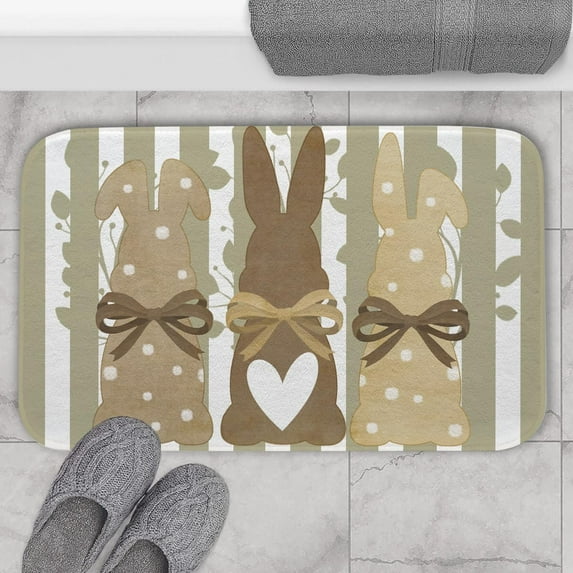 Easter Bunny Bath Mat Cute Rabbit Bow Polka Dots Stripes Spring Farmhouse Door Mats Entrance Bathroom Rugs Non Slip Water Absorbent Welcome Mats Home Easter Day Decor 19.5 x 31.5 Inch, Khaki
