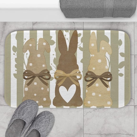 Easter Bunny Bath Mat Cute Rabbit Bow Polka Dots Stripes Spring Farmhouse Door Mats Entrance Bathroom Rugs Non Slip Water Absorbent Welcome Mats Home Easter Day Decor 17.5 x 29.5 Inch, Khaki