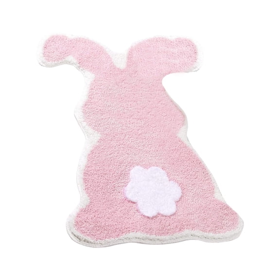 Easter Bunny Bath Rug Cute Pink Rabbit Shaped Tuft Bath Mat Non Washable Decorative Floor Mat for Spring Birthday Baby Shower Home Bathroom Decor