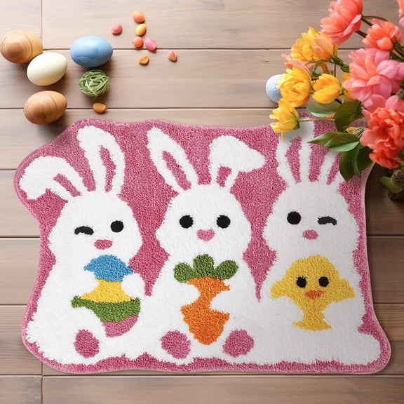 Easter Bunny Bathroom Rug, Easter Bath Mat, Cute Bunny Easter Mat, Spring Easter Bathroom Decor, Rabbit Rug Non Slip Soft Absorbent Bunny Bath Mat for Holiday Kitchen, Tub Decor, Style D