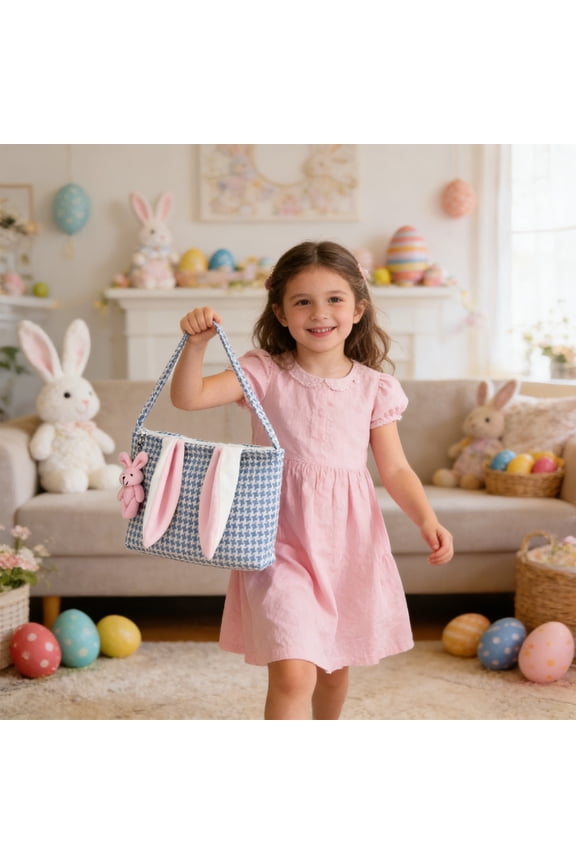 Easter Bunny Beach Bag - Reusable Zipper Pouch, 12.99×9.45×0.79in Storage Organizer for Foods, Space Saving Shopping Tote, Tote