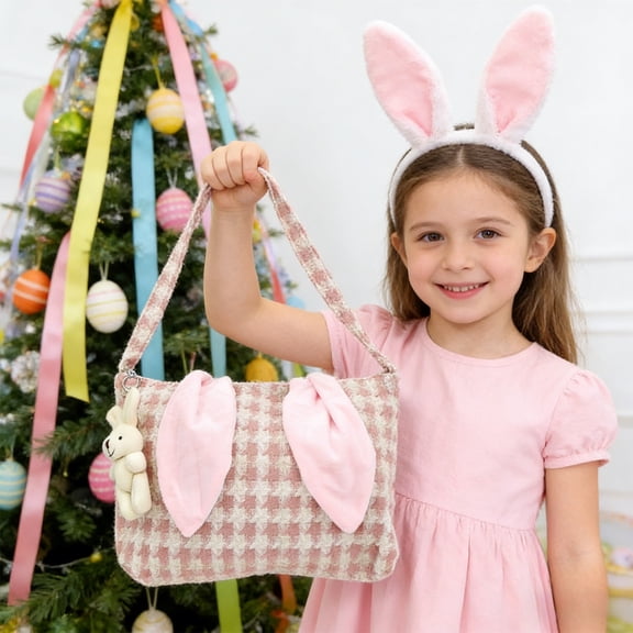 Easter Bunny Beach Bag - Reusable Zipper Pouch, 12.99×9.45×0.79in Storage Organizer for Foods, Space Saving Shopping Tote, Tote