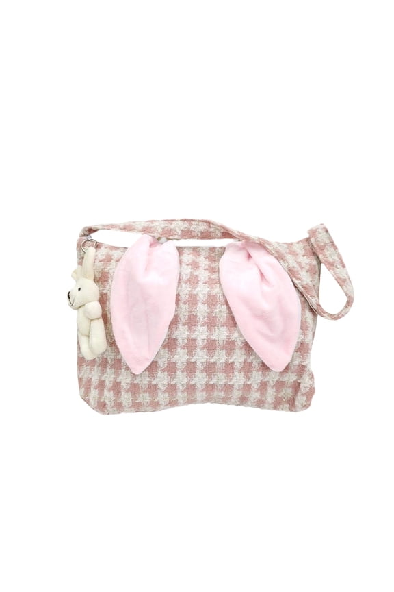 Easter Bunny Beach Bag, Reusable Zipper Pouch, Storage Organizer for Foods, Space Saving Shopping Tote Pink