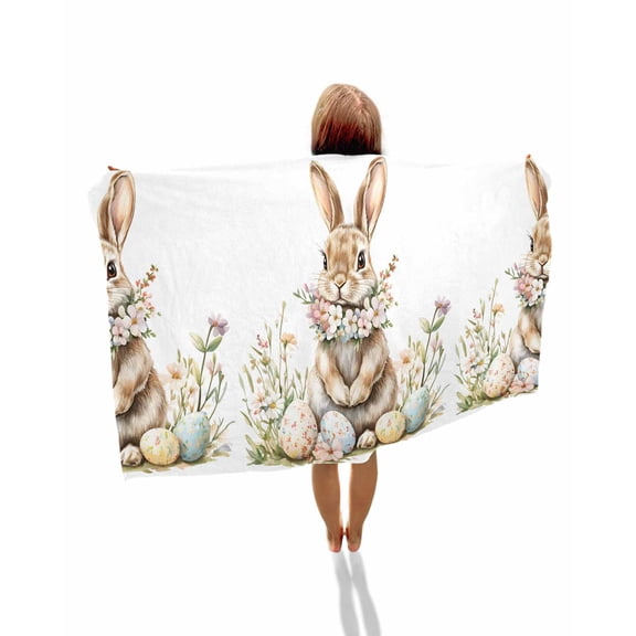 Easter Bunny Beach Towels Oversized Super Absorbent, Pastel Spring Floral Wreath Rabbit Eggs Lightweight Bath Towel Quick Dry Sets For Bathroom/Pool/Rv Camping/Beach Play/Gym Room/Picnic 23"x47"