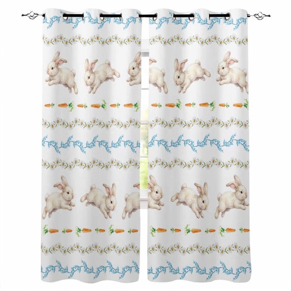 Easter Bunny Blackout Curtains 84 Inches Long, Blue Floral Daisy Spring Decor Thermal Insulated Black Out Curtains, Darkening Window Curtain Drapes for Bedroom Living Room 52"x84" 2 Panels
