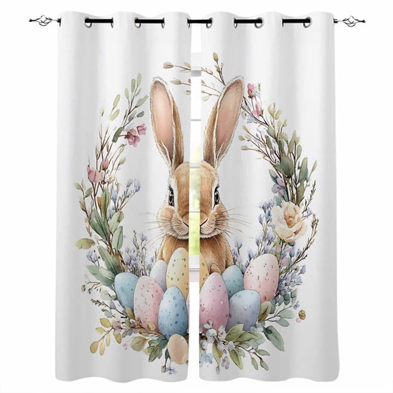 Easter Bunny Blackout Curtains for Bedroom Living Room Darkening Curtains 84 Inch Length 2 Panels Set Spring Floral Colorful Eggs Wreath Window Curtain Window Treatment Grommet Drapes 52"x84"