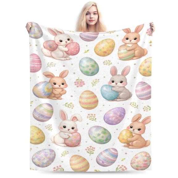Easter Bunny Blanket Cute Bunny Easter Egg Pattern Blanket Spring Holiday Rabbit Blanket Soft Cozy Throw Blanket Easter Home Decor Blanket 50x40