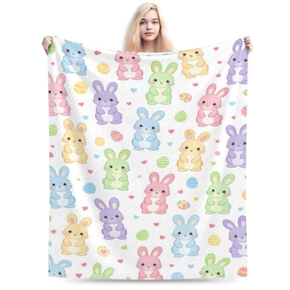 Easter Bunny Blanket Gift Throw Blanket Cozy Soft Colorful Bunny Pattern Blanket Spring Home Decor Gift for Kids Girls Boys Easter Basket Gift 50x40