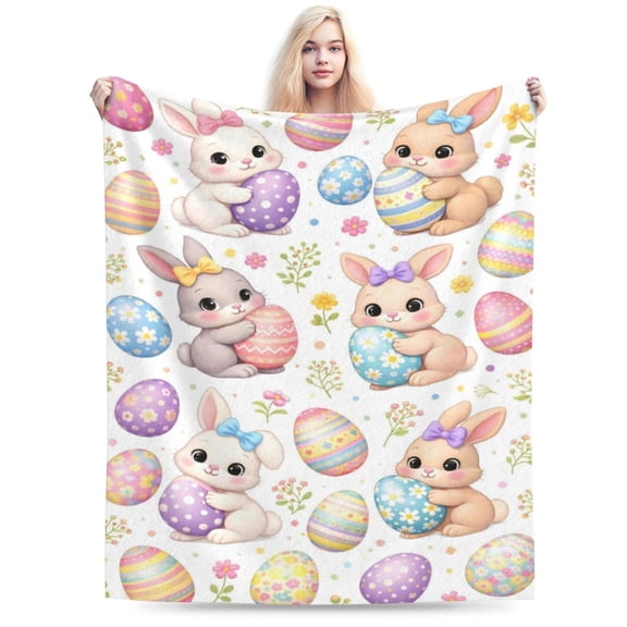 Easter Bunny Blanket Gift Throw Blanket Cozy Soft Cute Bunny Easter Egg Pattern Blanket Spring Home Decor Gift for Kids Girls 50x40