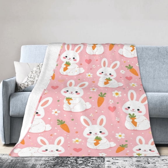 Easter Bunny Blanket Gift Throw Blanket Cozy Soft Home Decor Cute Rabbit Pattern Gift for Pastel Cartoon Style 50x40