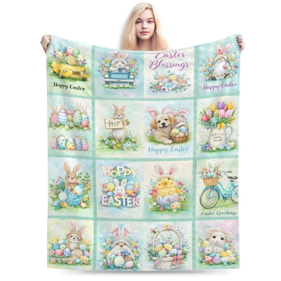 Easter Bunny Blanket Happy Easter Eggs Spring Holiday Blanket Cute Bunny Floral Blanket Soft Cozy Blanket Gift Home Decor 50x40
