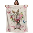 thumbnail image 1 of Easter Bunny Blanket Soft Cozy Warm Throw Blanket for Couch, Plush Fuzzy Flannel Fleece Blankets for Sofa, Cute Rabbits Spring Daisy Flowers Retro Beige Bed Blankets Gifts for Men, 50"x60", 1 of 9