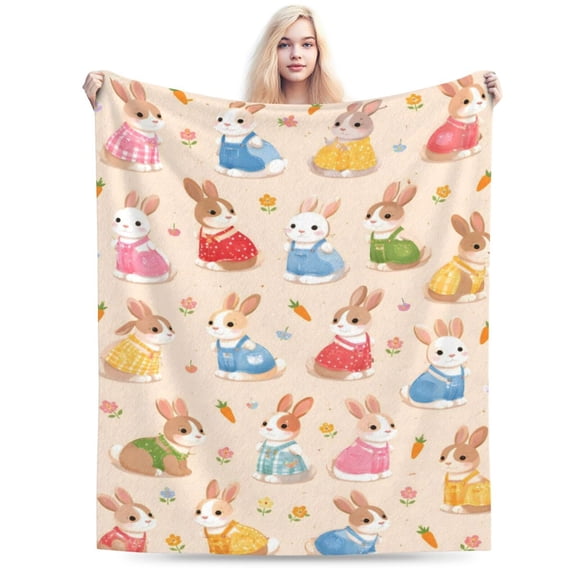 Easter Bunny Blanket Spring Farmhouse Decor Holiday Gift Soft Cozy Fleece Blanket 50x40