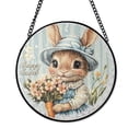 thumbnail image 1 of Easter Bunny Blue Suncatcher Stained Glass Style, UV Printed Glass, Spring Rabbit Holiday Gift, Round, 1 of 8