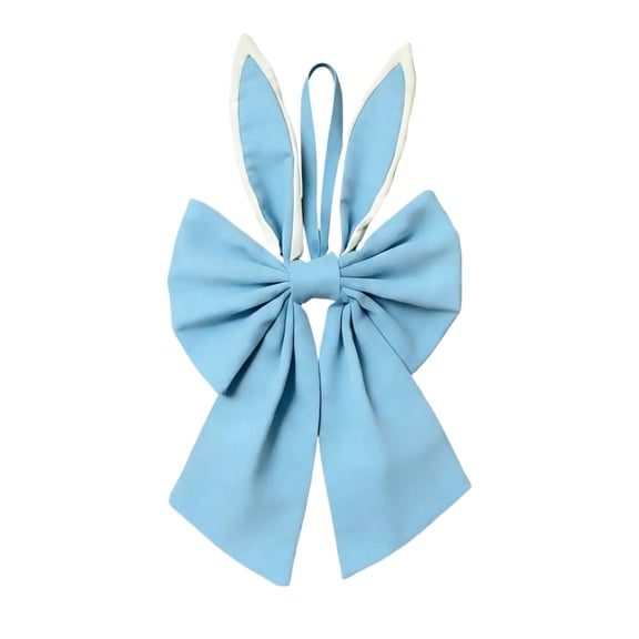 Easter Bunny Bow Decoration 15.7in Polyester Semi Dull Fabric Party Hanging Decor for Door Wall Wreath Accent, 7.8in Wide Rabbit Ear Bow for Spring Celebration