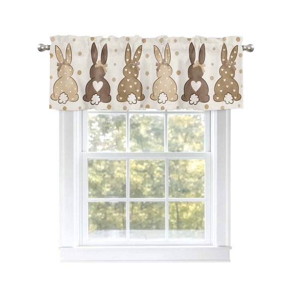 Easter Bunny Bow Valances for Windows, Rod Pocket Kitchen Valance Curtains - Soft & Washable Small Window Treatment for Living Room,&nbsp;Bathroom, Khaki Polka Dot , 42x12 Inch, 1 Panel