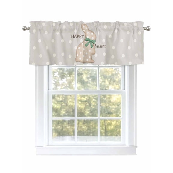 Easter Bunny Bow Valances for Windows, Rod Pocket Kitchen Valance Curtains - Soft & Washable Small Window Treatment for Living Room,&nbsp;Bathroom, Polka Dot , 42x12 Inch, 1 Panel