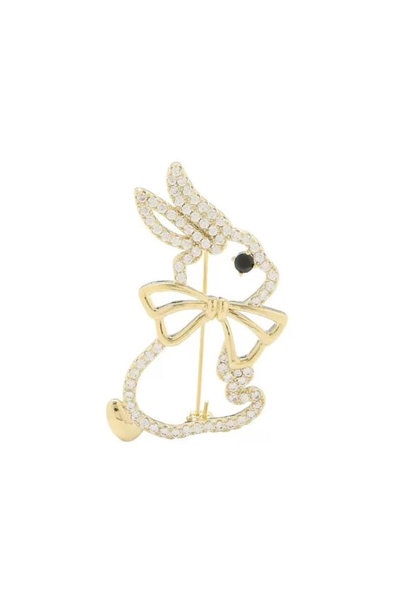 Easter Bunny Brooch Metal Gold Tone Rabbit Shaped Pin For Clothing Hat Bag Lapel Spring Holiday Party Accessory 2X1.18 Inch